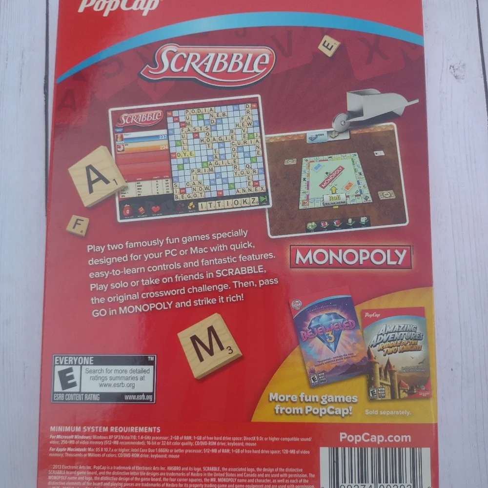 SEALED Popcap Scrabble Monopoly WINDOWS/MAC